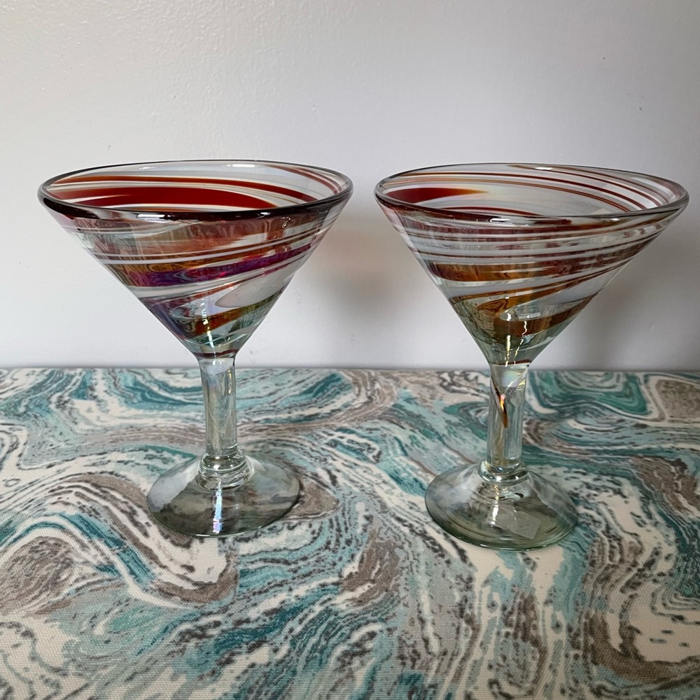 Set of 2 Mexican Red and White Swirl  Martini Glasses